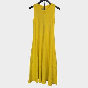 Everlane Yellow Organic Cotton Waffle Knit Sleeveless Midi Dress Small